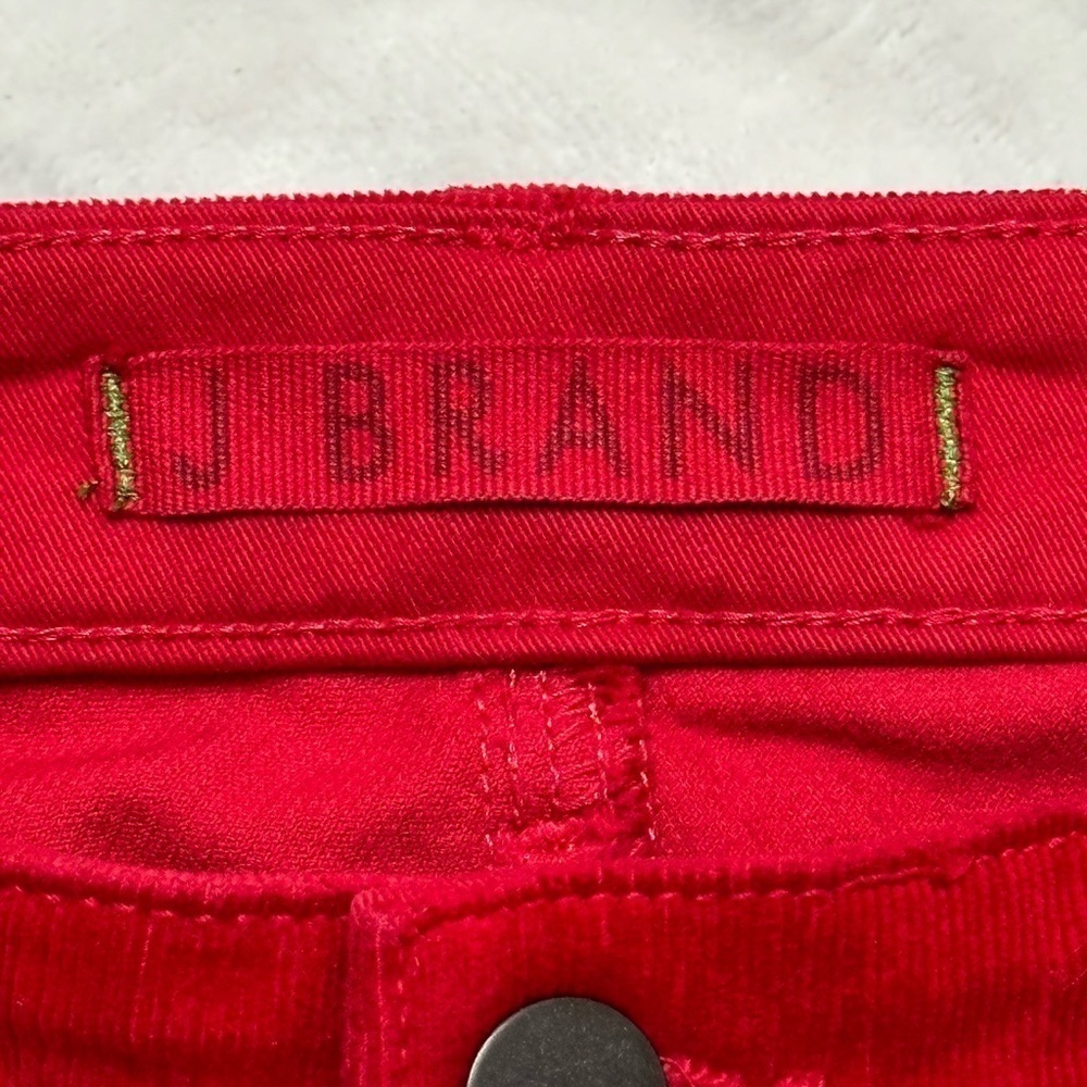 JBrand ZOEY Bright Red Velvety Corduroy Jeans “Great Red” Wash Zippered Pockets - Picture 10 of 14